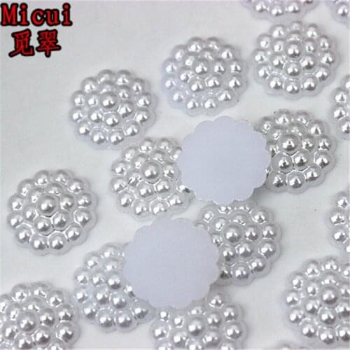 Micui 100PCS 16mm White Round Flatback Half Pearls Diy Craft Flower Beads For Invitation Cards Decoration ZZ99A