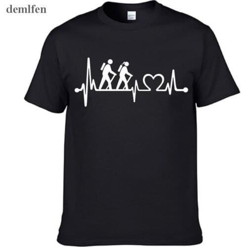 Men T Shirt Short Sleeve Tshirts Funny Hiker Couple Heartbeat Lifeline Cotton Homme Tee Shirt Summer Clothes Tees