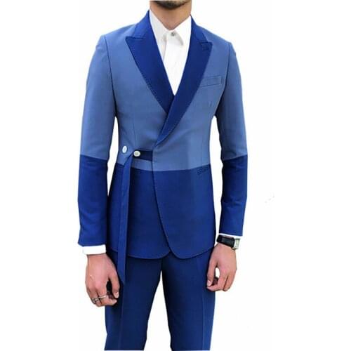 Splice Men Suit 2020 Lastest Fashion Mens Suits Slim Fit 2 Piece Prom Tuxedos Shawl Lapel Tuxedos Blazer Wedding Party