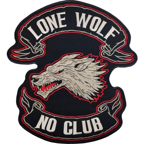Lone Wolf Motorcycle Patch Biker No Club MC Free Rider Patch Back Sticker Rock and Punk Badge Custom Iron On Clothing Emblem