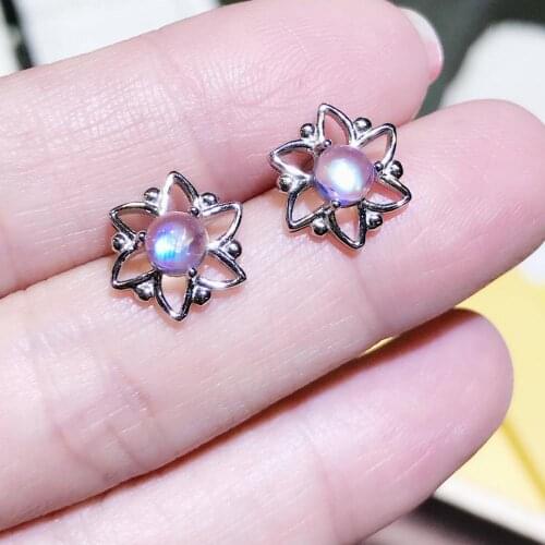 New natural glass body blue moonstone earrings 925 silver ladies earrings simple and compact fashion trend