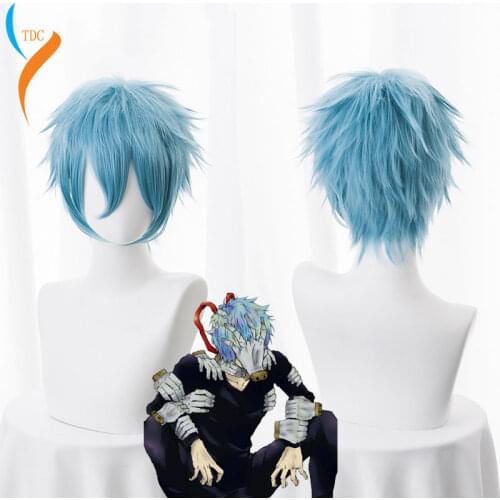 Anime My Hero Academia Boku no Hiro Akademia Shigaraki Tomura Wigs Short Gray Blue Mixed Curly Cosplay Wig + Wig Cap