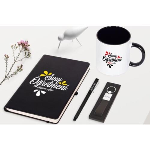 Personalized Class Teacher Themed Black Notebook Pen Keychain Mug Set-1