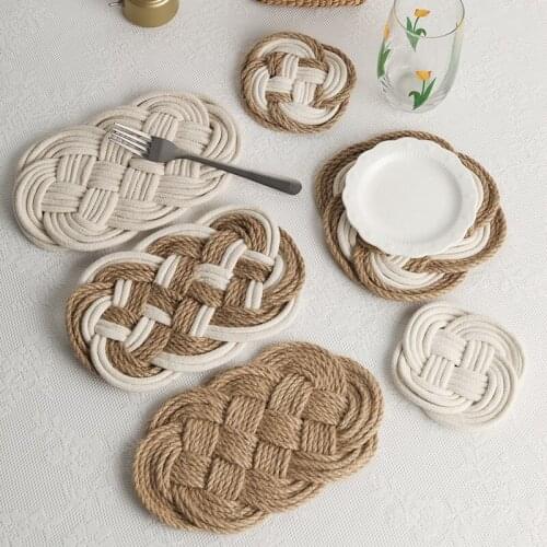 Handmade Cup Pad Natural Woven Placemat Insulation Heat Table Mats Coaster Kitchen Anti-Skidding Placemats Dining Table Decor