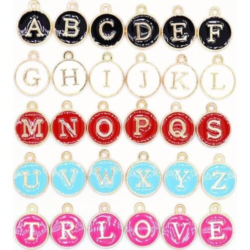 26 Pcs/Set) 15*13mm Metal Alloy Enamel Alphabet Charms 5 Colors English Letters Pendants DIY Handmade Jewelry Accessories