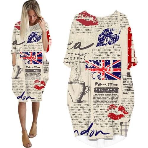 CLOOCL Popular Retro Newspaper Printed Dress Fashion Funny 3D Dress with Pockets Harajuku Women Party Clothing Long-sleeve Dress