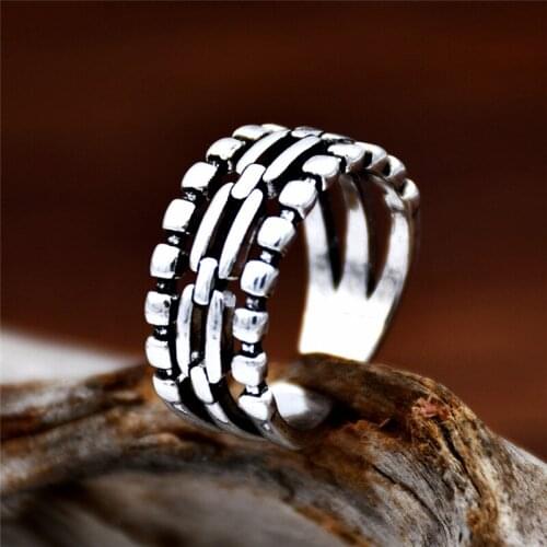 Retro Simple Hollow Chain Open Rings for Women Jewelry Adjustable Fashion Punk Couple Fine Jewelry Birthday Party Gift