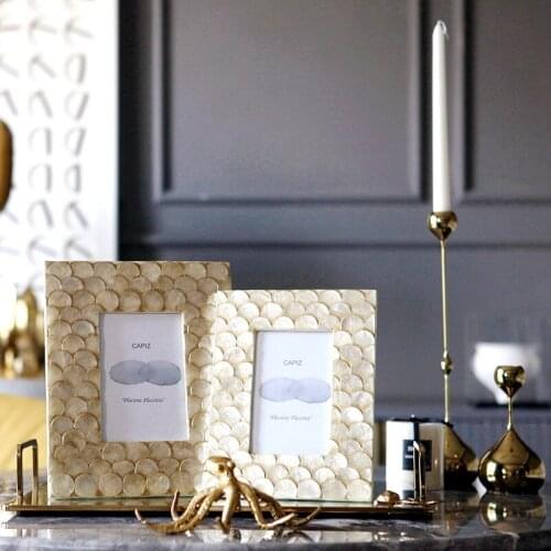 Luxury Fish Scale Texture Shell Photo Frame Set Up New House Office Golden Home Soft Decor Creative Interior Wooden Ornaments