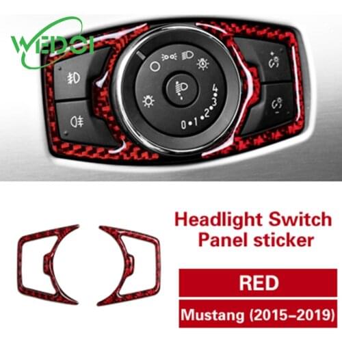Car Styling Carbon Fiber Headlight Switch Button For Ford Mustan Decorative Frame Cover Trim Sticker Accessories