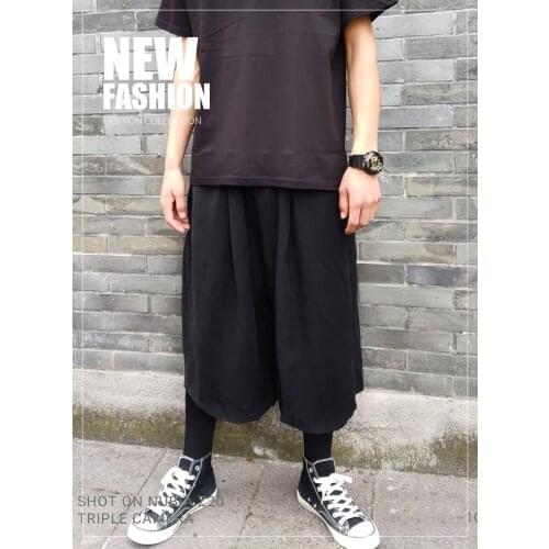 Style Culottes Loose Large Size Shorts Summer Casual Pants Mens and Womens Dark Black Wide Leg Pants Cropped Pants