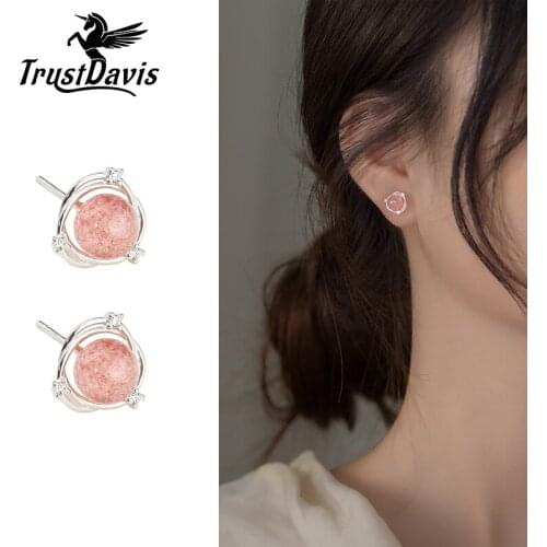 Trustdavis Real 925 Sterling Silver Sweet Hollow Flower Heart Stud Earrings For Fashion Women Wedding Party Fine Jewelry DA2168