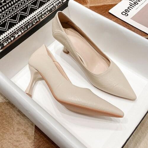 MGHY Pumps 35-40 size,5cm 7cm heel,Soft leather office shoes with high heel and fine heel fashion pointed ladies shoes 059