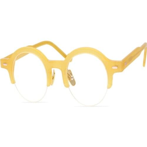 Vintage Acetate Reading Glasses Women Half Rim Prescription Lens Optical Eyewear Brand Design Presbyopia Round Eyeglasses Men