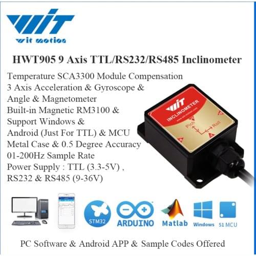 WitMotion HWT905 High Accuracy 0.05 ° Military-Grade Sensor Inclinometer 9 Axis AHRS Sensor Waterproof IP67 & Anti-vibration