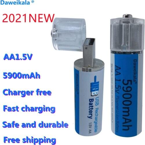 Charger free 1.5V AA rechargeable battery 5900mah AA 1.5V lithium rechargeable battery LED lamp toy mp3 free shipping