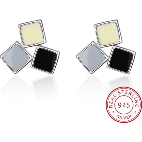 Simple Versatile 925 Sterling Silver Mixed Color Epoxy Square Earrings For Women boucle d'oreille oorbellen S-E799