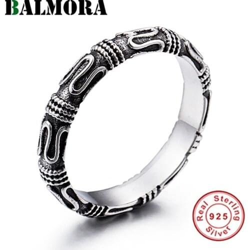 BALMORA 1 Piece 925 Sterling Silver Simple Pattern Open Rings for Women Wen Party Fashion Vintage Jewelry Anillos