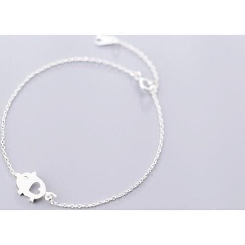 Handmade Drawing Pig Hollow Cute 925 Sterling Silver Temperament Female Trendy Resizable Bracelets SBR023