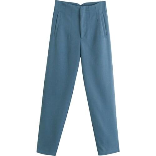 2021 Women Spring Trousers Suits High Waisted Pant Fashion Office Lady Beige Elegant Casual Famale Stright Pants