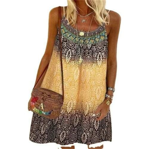Bohemian Sundress Womens Dress Print Sleeveless y2k Summer Fashion Casual Ladies Loose Dresses Beach Holiday Vestidos 2021