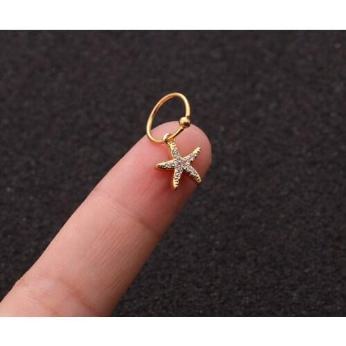 1 PCS Micro Pave CZ Mini Cute Starfish Charm Ear Cartilage Cuff Clip Earring Trendy Gold Color Steel Ear Piercing Circle Hoop