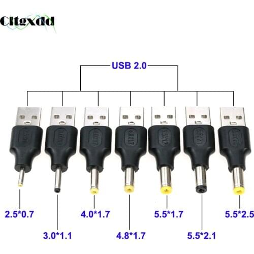 1PCS USB 2.0 Port Male to 2.5*0.7 4.0*1.7 4.8*1.7 5.5*1.7 5.5*2.1 5.5*2.5mm 5V DC Power Plugs Connector Adapter Laptop 5.5x2.1mm