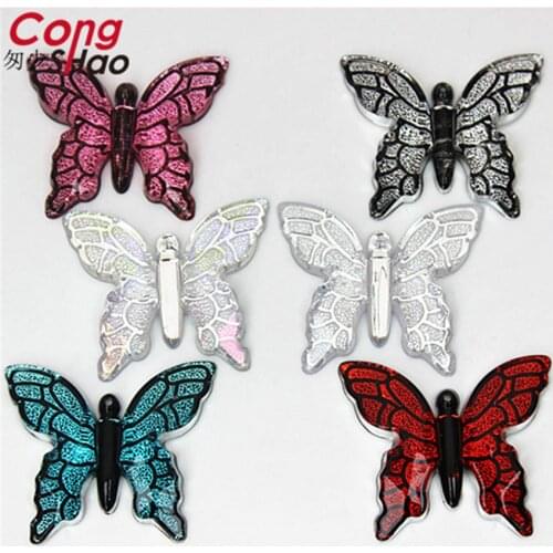 10pcs 34*40mm Big Colorful Butterflies Flatback Acrylic Rhinestone DIY Sewing 1 Hole Wedding Scrapbook Accessories Craft WC775