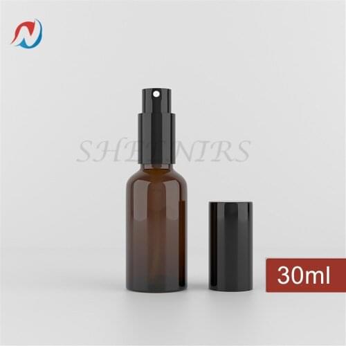 12pcs 30ml 1oz empty brown perfume room cylinder amber spray glass bottle with sprayer lotion pump for cosmetic attar packaging