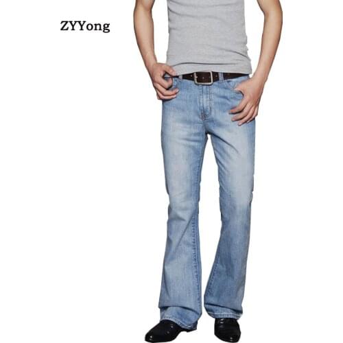 2020 New Light Blue Mens Big Flared Jeans Boot Cut Leg Trousers Loose Male Designer Classic Denim Jeans Bell Bottom Jeans for Me