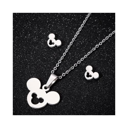 3pcs Disney pincess Mermaid lady stud earring+necklace Doll accessories women Mickey mouse jewelry minnie chain pendant