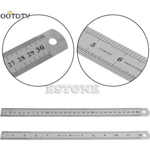 30CM 12" Double Side Stainless Steel Metric Metal Ruler Pocket Pouch Measurement-25