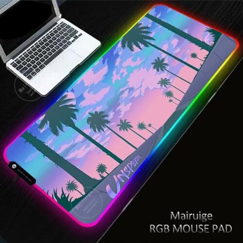 40X90CM RGB XXL Mouse Pad Gaming Hawaii highway scenery MousePad Computer Large Backlit LED Gamer Mause Carpet Desk Mat for CS