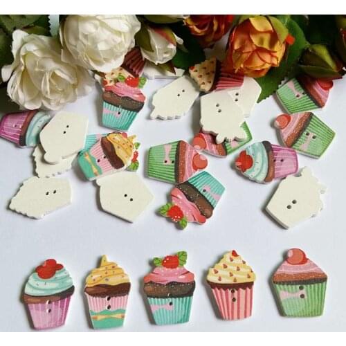 50pcs 2 Holes Mix cake painted Wooden Buttons For crafts decorative and Swing Scrapbooking botones decorativos