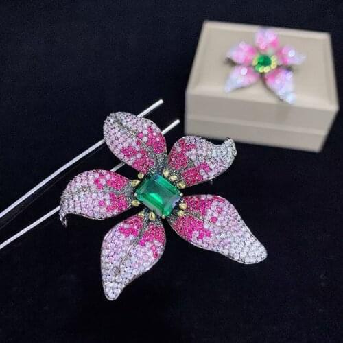 Flower brooch & pendant double use 925 sterling silver with cubic zircon cute romantic free shipping