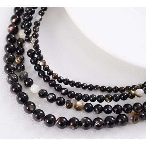 3/4/5/6mm Black White Natural Stone Beads Round Shell Pearl Spacer Beads For Jewelry Making DIY Bracelet Necklace Accessories