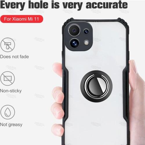 Silicone Edge Acrylic Back Shell For Xiaomi Mi 11 Shockproof Thin Cover for xiaomi mi11 mi 11 lite 5G 11i Stand Ring Cover