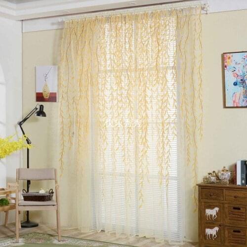 Pastoral Style Willow Floral Window Decorative Cortinas for Bedroom Living Room Cute Willow Leaf Tulle Curtains Blinds Voile