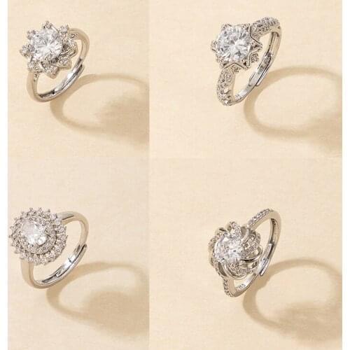 Docona Luxury Crystal Butterfly Rings for Women Terndy Silver Color Metal Alloy Rings Female Wedding Jewelry Anillo Accessories