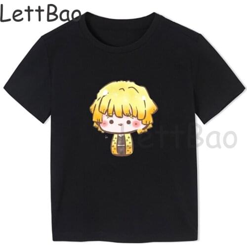 Anime Cartoon Zenitsu Nezuko T Shirt Girls Kimetsu No Yaiba Clothes Streetwear Print Loose Tops Korean Style Summer Black Tshirt