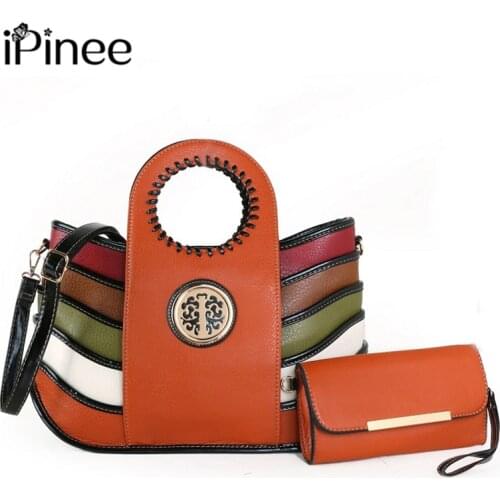 IPinee Women Handbags and Purse 2pcs Bag Set Female Shoulder Crossbody Bag Colorful Patchwork Bag Wallet Handbag