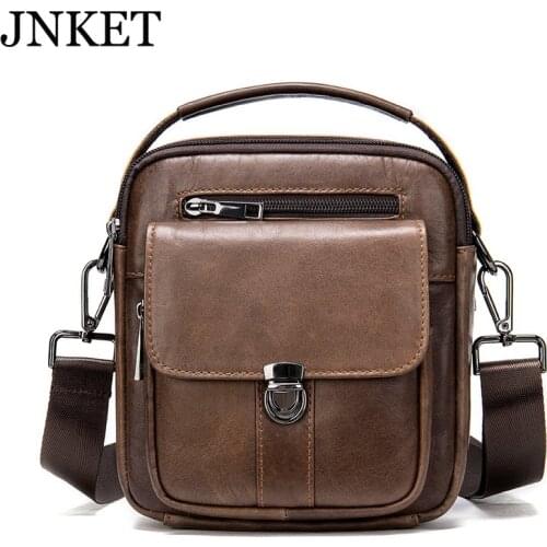 JNKET New Retro Mens Cow Leather Shoulder Bag Casual Sling Bag Crossbody Bags Messenger Bag