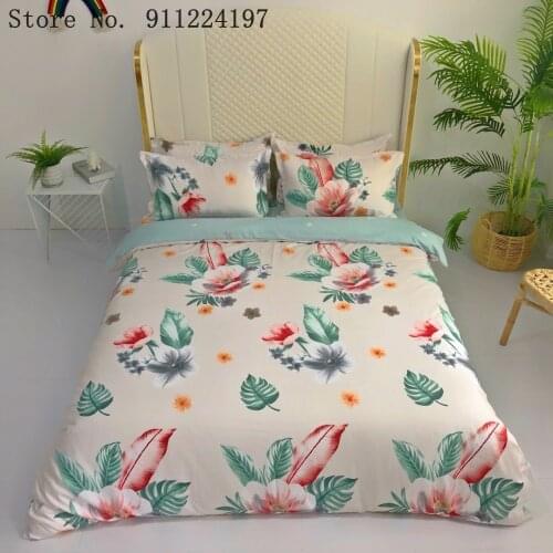 3pcs Plant Flowers Printed Bedding Set 200*229/140*210/210*210 Bed Linen Duvet Cover King Queen Full Size Luxury Comforter