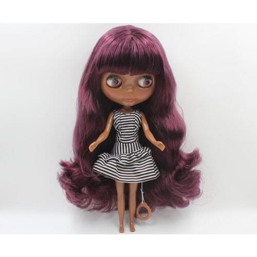 Blyth doll Blygirl Grape purple liu hai hair deep black body nude doll body 7 joint body DIY doll can replace scalp new skin
