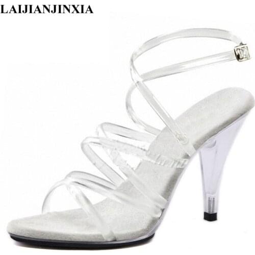 LAIJIANJINXIA New Platform Sexy Peep Toe Crystal Sandals Pole Dance Shoes 10 CM High Heels Women Fetish Shoes