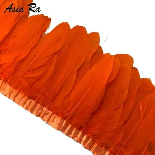 Goose Feather Trims Orange Dyed Geese Feather Ribbons 10 meters/Lot Fringes Goose Feather Cloth Belt DIY Decorative 6-8inch