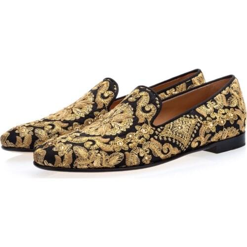 Shooegle Zapatos Hombre 2019 Black Blue Canvas Footwear Handmade Golden Embroidery Loafers Man Slip On Flats Mens Shoes Casual