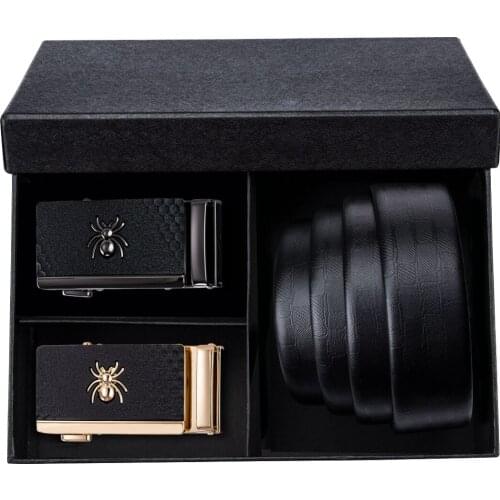 Spider Belt for Men Genuine Leather Belt Slide Ratchet Buckle Gold Waist Strap Designer Gift Set for Birthday Party Barry.Wang
