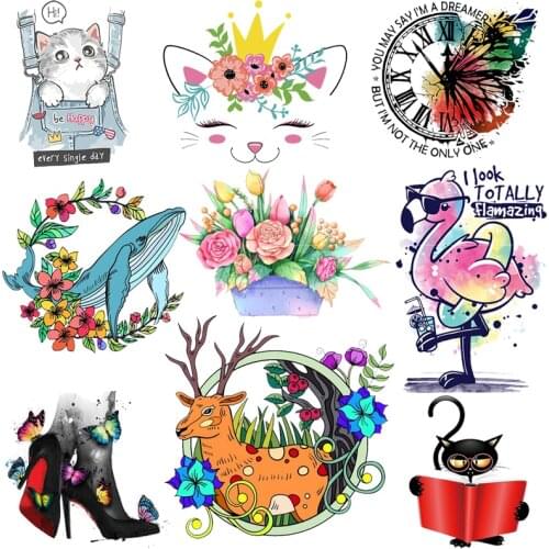 Diy Whale/Deer Iron-On Sticker For Clothes Cute Cat Diy T-Shirt Appliques Heat Transfer Vinyl Washable Stripes On Clothes Patch