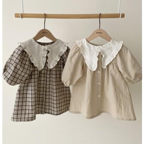 2021 New Spring Baby Girls Princess Dress for Children Clothing Kids Plaid Long Sleeve Dresses Korean Infant Girls Party Clothes