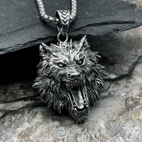 Viking Wolf Head Pendant Necklace Mens Women Punk Nordic Stainless Steel Biker Wolf Pendant Jewelry Nordic Totem Amulet Jewelry